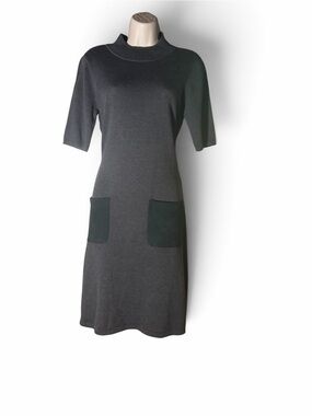 Calvin Klein Charcoal Gray Knit Midi Dress with Patch Pockets